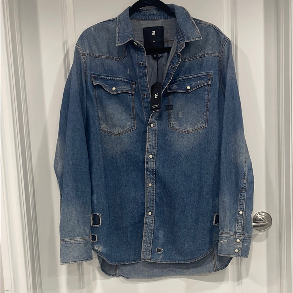 Blue Lightweight Denim Shirt Jacket with Vintage Look